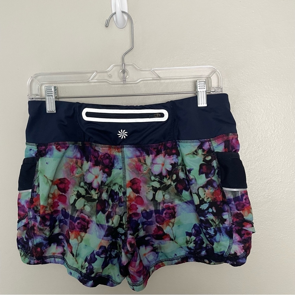 Athleta Multicolor Floral Athletic Shorts with navy blue Waistband Small